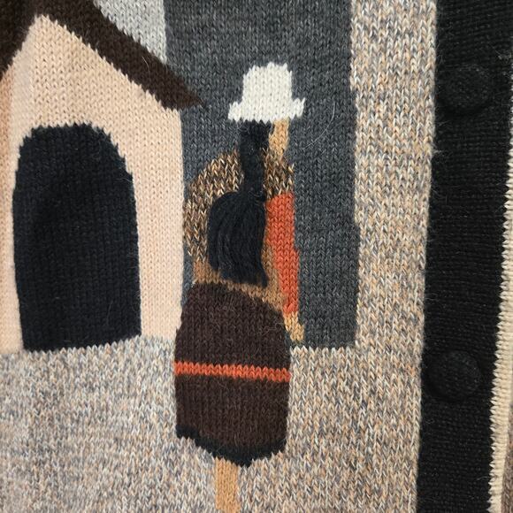 Vintage Royal Inca Imports by Lillian 100% Alpaca Peru Village Scene Cardigan - Picture 5 of 9